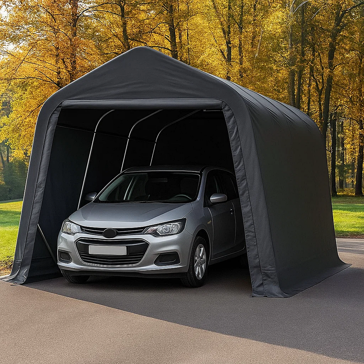 Carpa garaje 5.2 x 3.6 x 2.6 m PE gris oscuro impermeable para coche