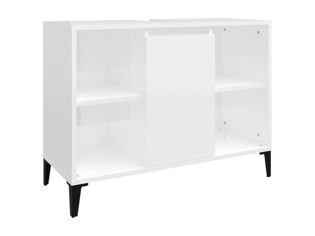 Armario de lavabo madera contrachapada blanco brillo 80x33x60cm