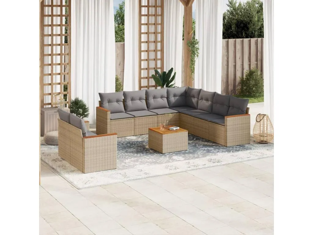 Juego de sofás jardín con cojines beige 10 pzas ratán sintético dfxb29913