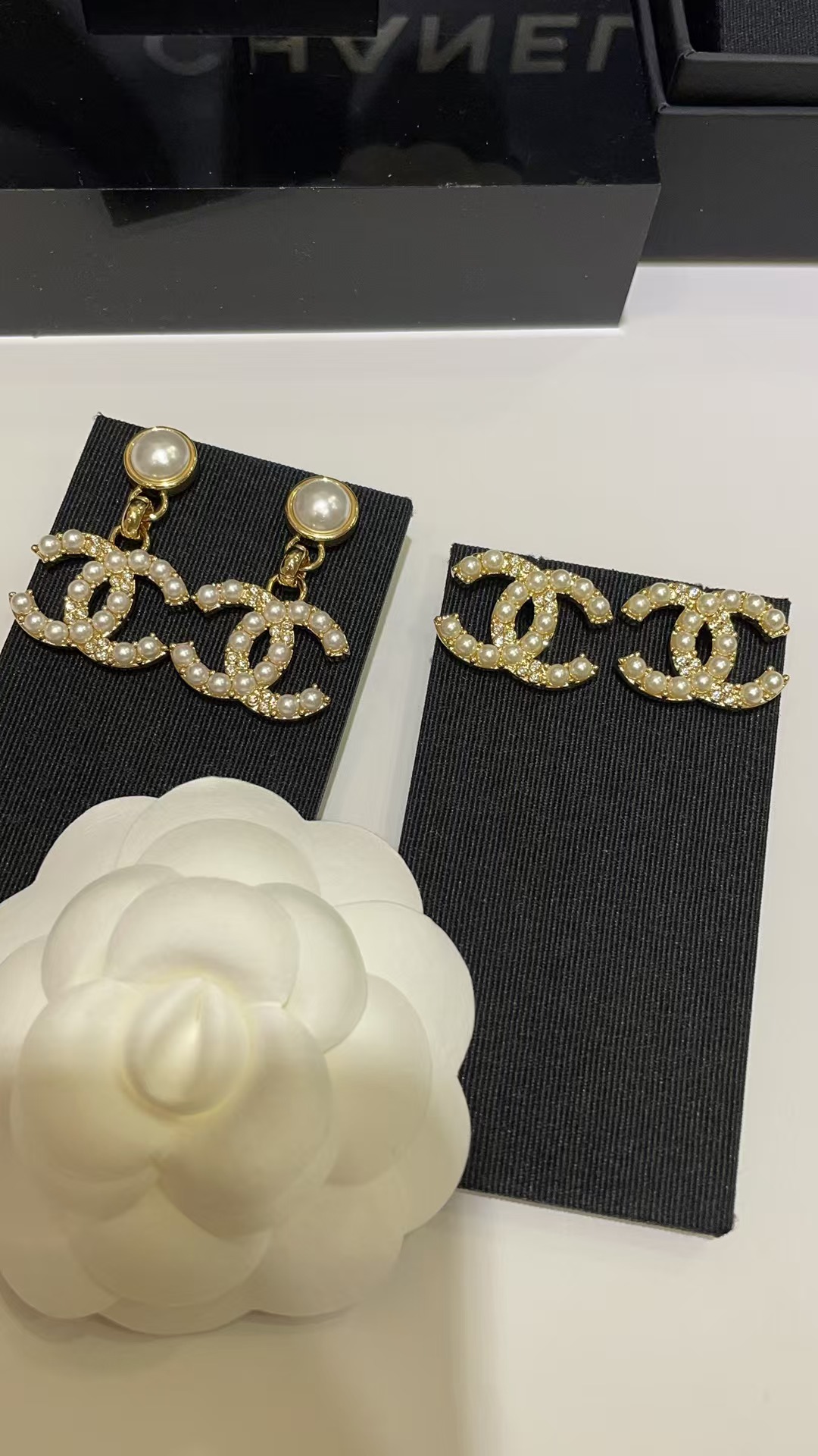 Chanel Pearl Paved Double C Earrings - Original Replica Club