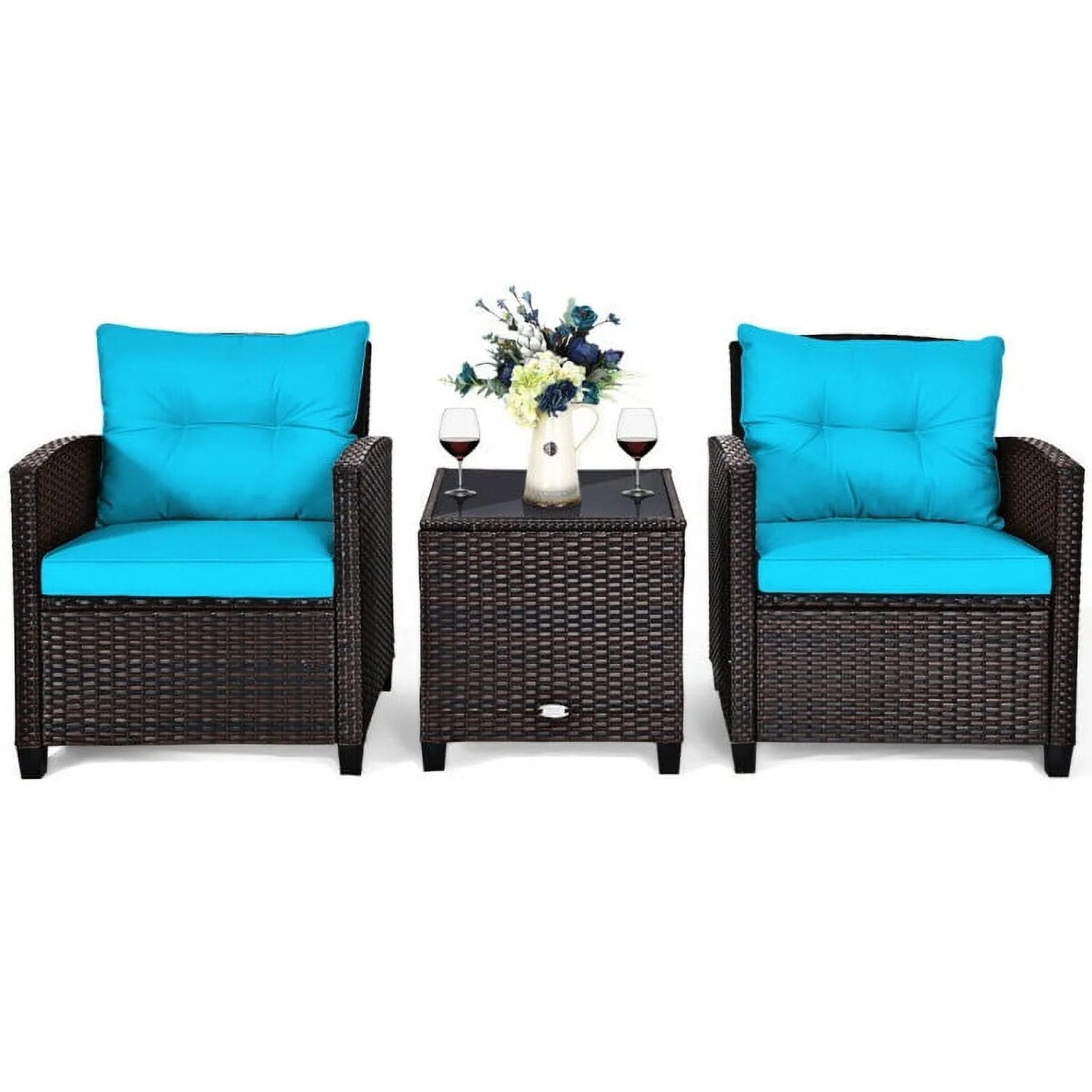 Spaco Patio Furniture 4 Pieces Patio Rattan Furniture Set, Outdoor Wicker Rattan Chairs Garden Backyard Balcony Porch Poolside loveseat with Coffee Table Cushioned Sofa-White - Image 11