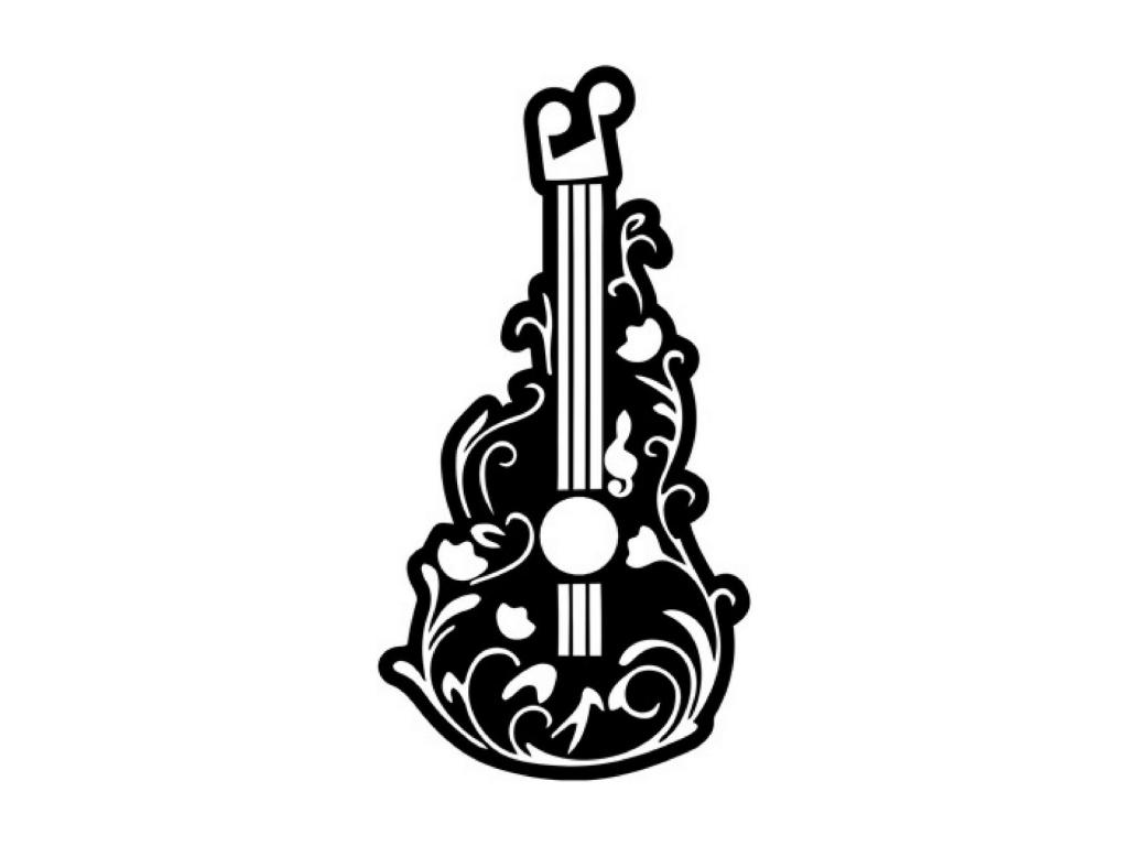 Decoración de Metal Guitarra 1, Negro, 45x1,5x87 cm, Tucasago