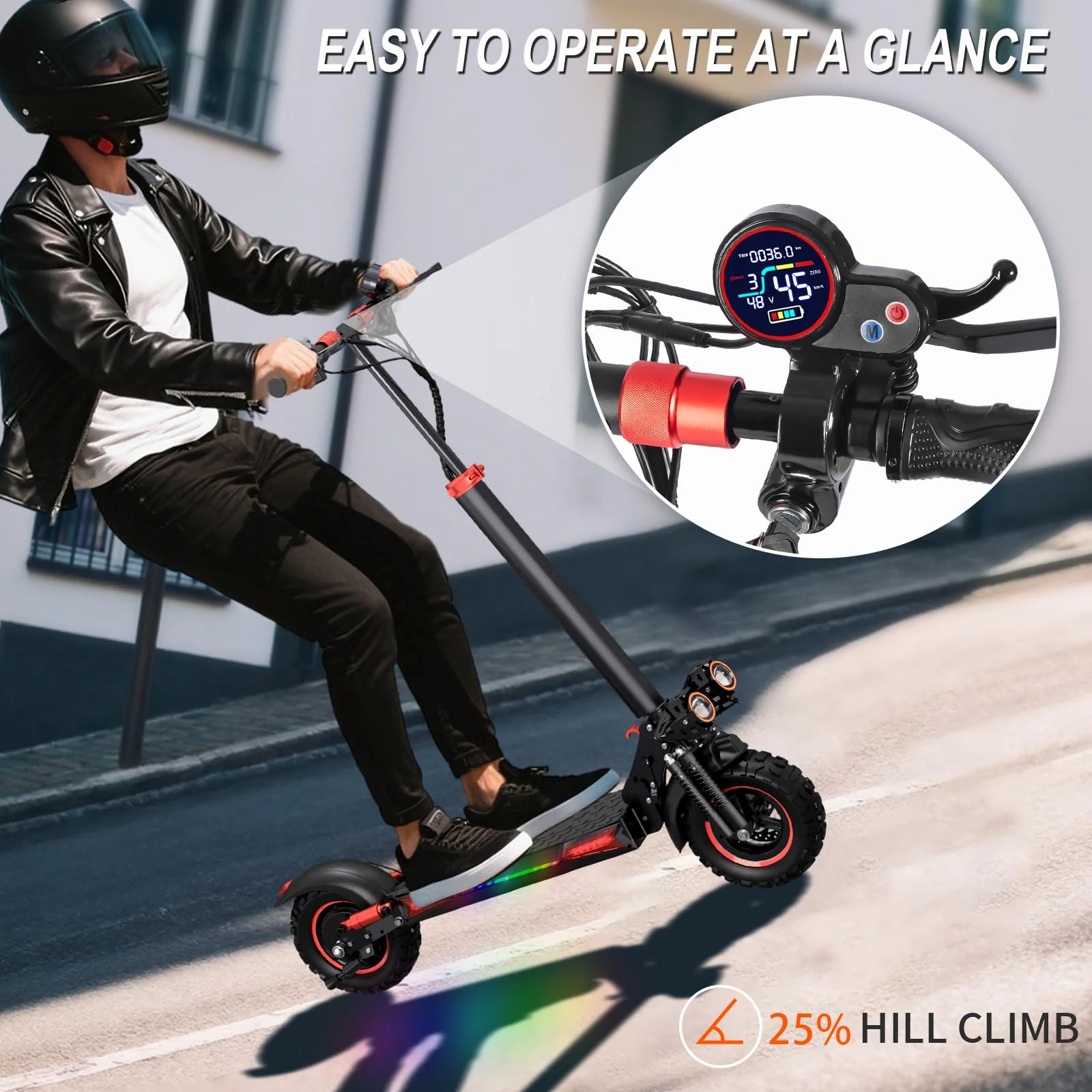 MIWEN 11'' Offroad Electric Scooter for Adult with Seat-1200W Motor up to 34MPH,30-34Miles Long Range Fast Electricscooter-48V 21Ah Foldable Escooter - Image 5