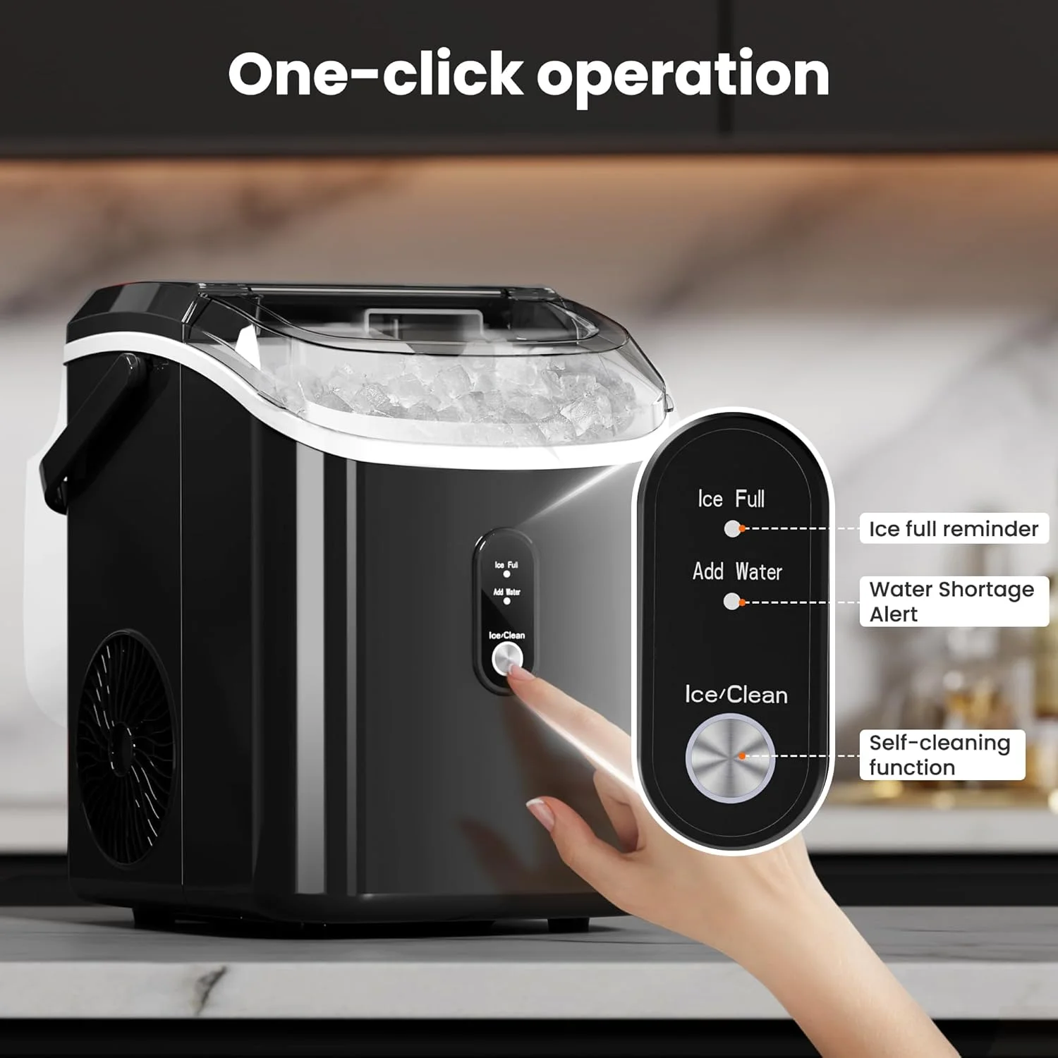 Auseo Nugget Ice Maker Countertop, Ready in 6 Mins ,35Lbs Each day with Self-Cleaning,Portable Sonic Ice Machine for Home/Office/Bar, Black - Image 7