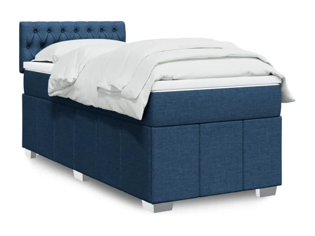 Cama box spring con colchón tela azul 90x200 cm rhj3518975