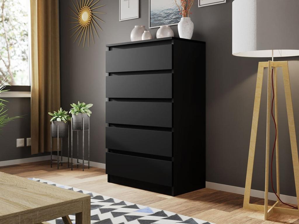 Cómoda Comfivo 231, Negro, Con cajones, Número de cajones: 5.00, 112x70x40cm