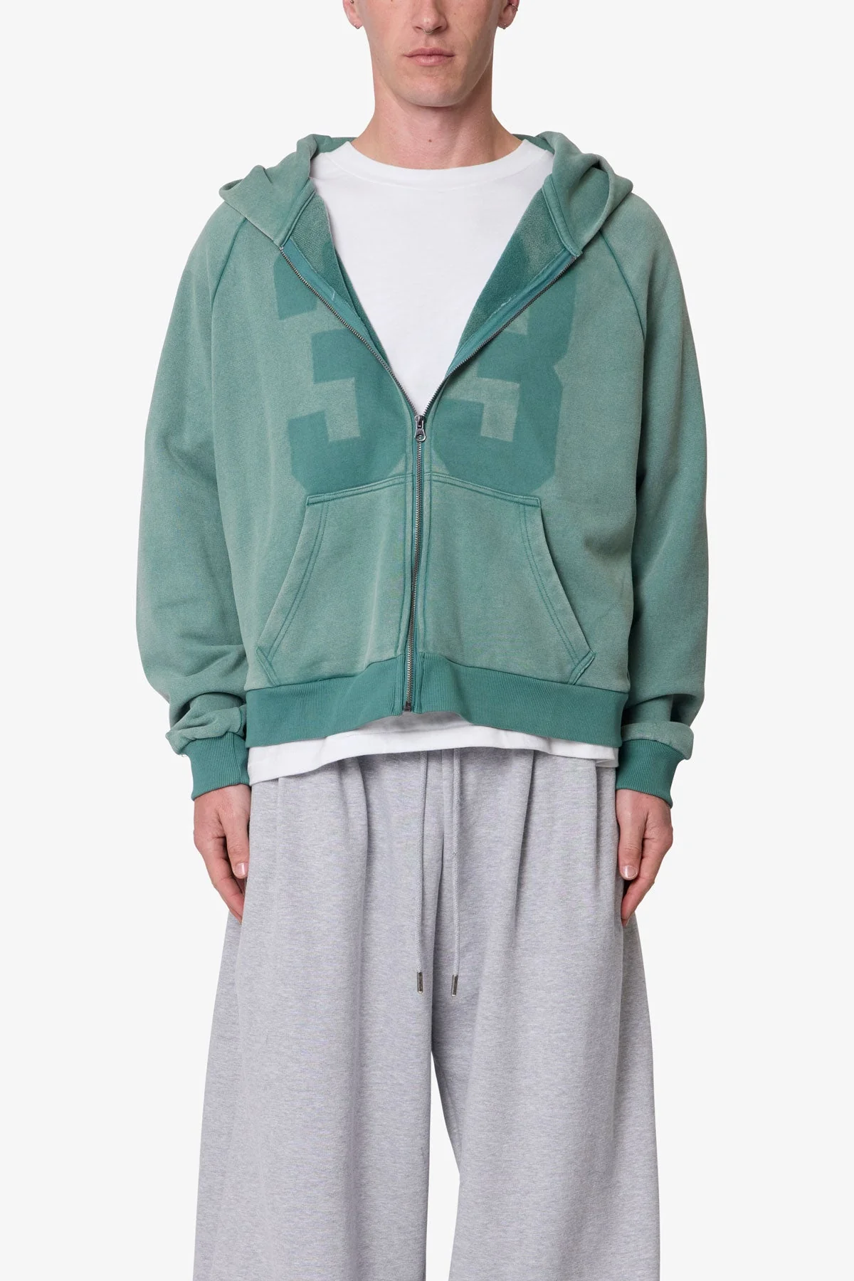 Vintage Raglan Zip Up Hoodie - Green
