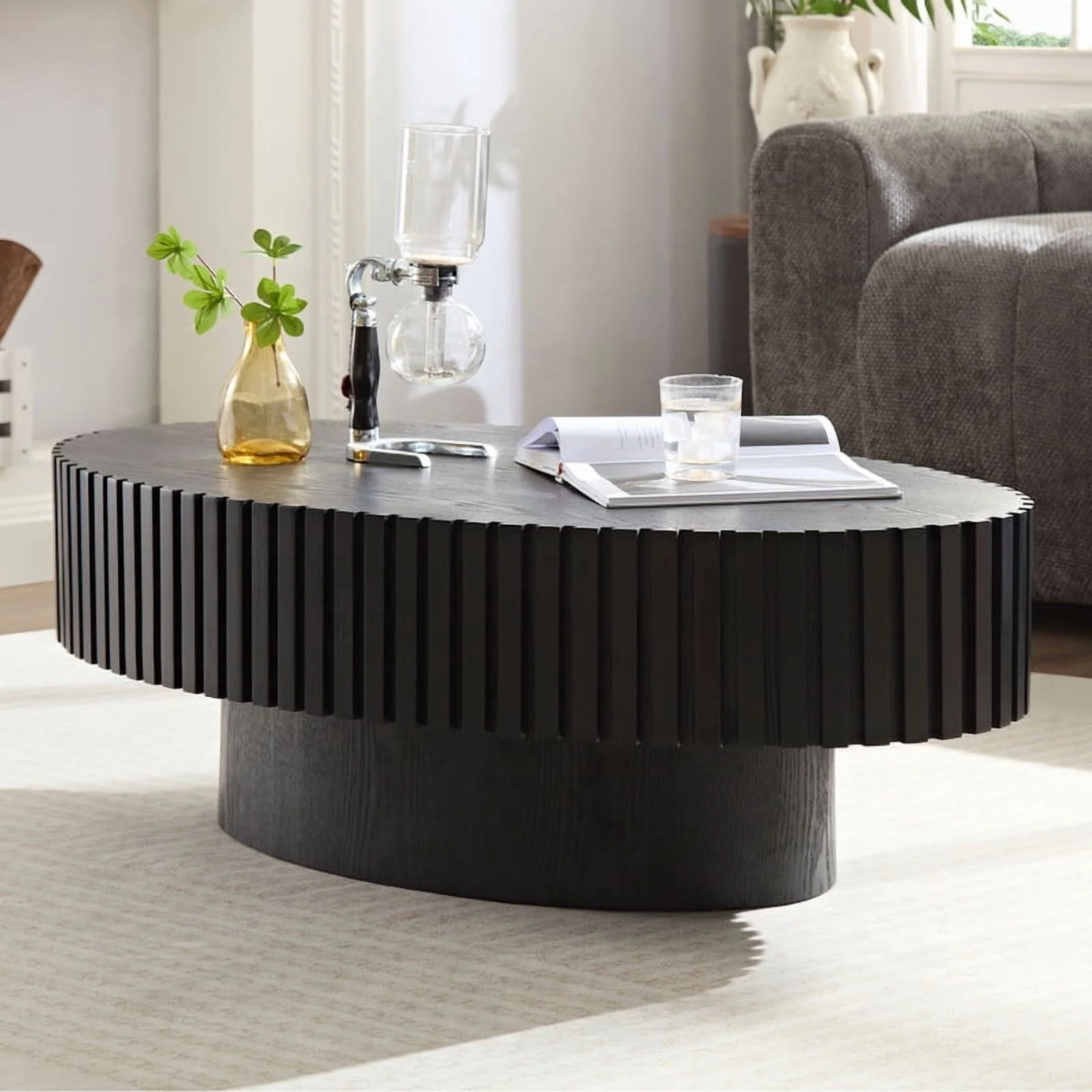 FFH 43.7 inch Oval Coffee Table for Living Room,Handcraft Rustic Corner Coffee Table Nature Wood Relief Sturdy Pedestal for Apartmen,Side Table Centre Table,Nature Wood - Image 74