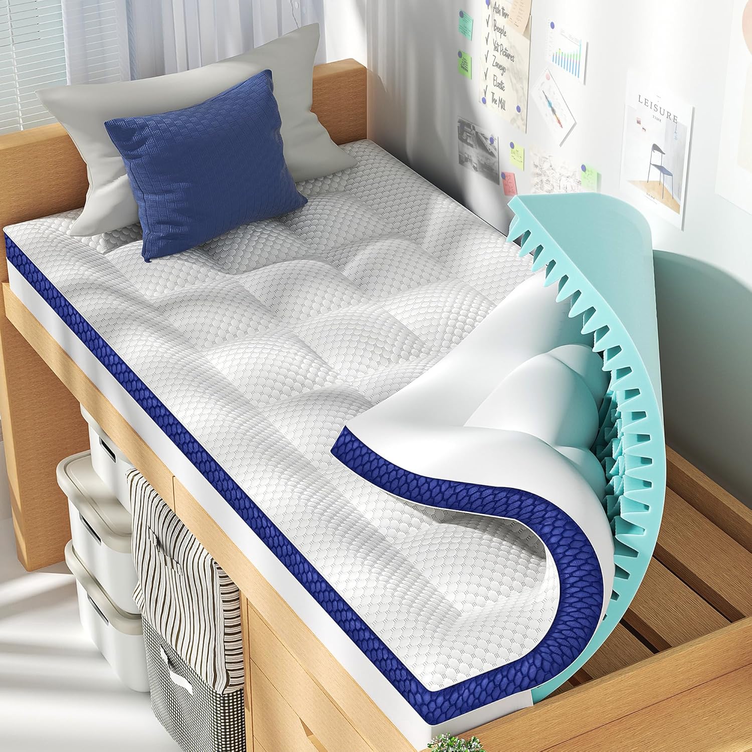 BEDELITE King Mattress Topper Dual Layer 4 Inch Memory Foam Mattress Topper, 2 Inch Pilow Top Mattress Pad and 2 Inch Premium Gel Foam Mattress, with Stretchable Pockets Up to 6