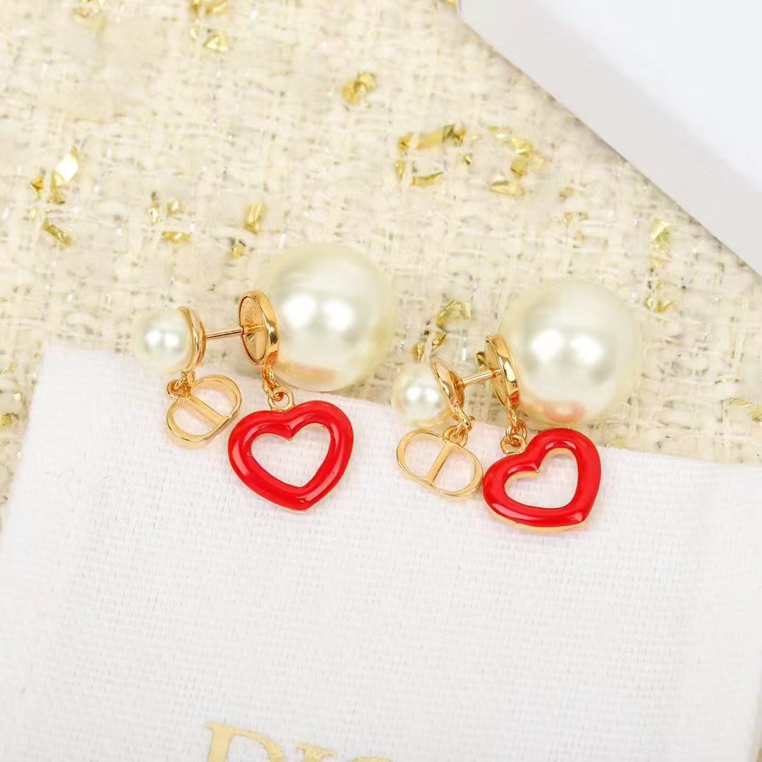 Dior CD Heart Drop Front Back Pearl Stud Earring - Original Replica Club