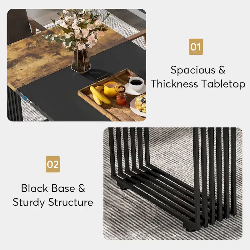 Modern Dining Table with Rectangular Top and Metal Base for 6 to 8 Seating