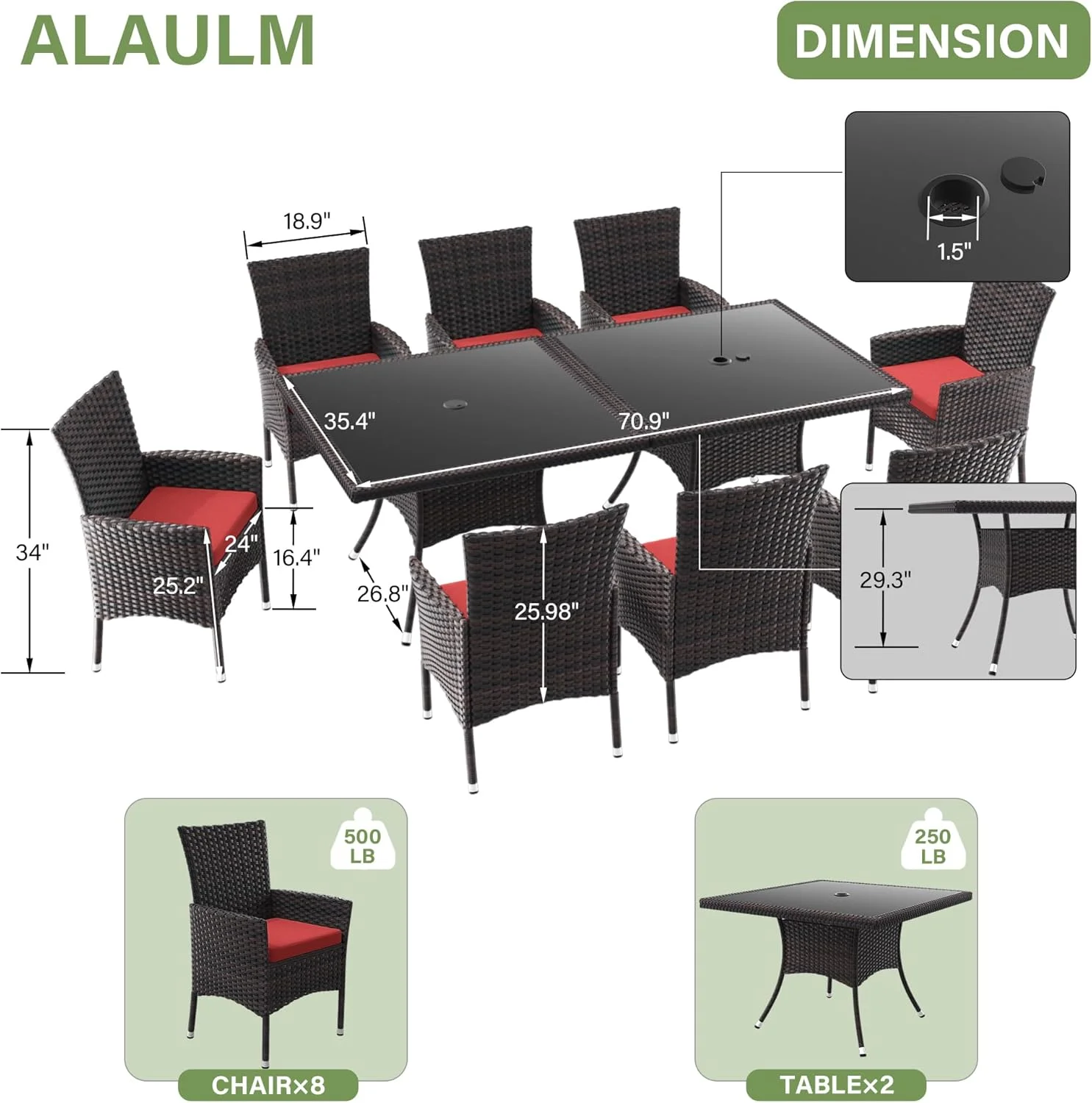 ALAULM 5 Pieces Patio Dining Set Outdoor Rattan Furniture with Square Glass Tabletop 4 Chairs with Cushions for Patio, Backyard Outdoor Kitchen Lawn & Garden Blue - Image 27