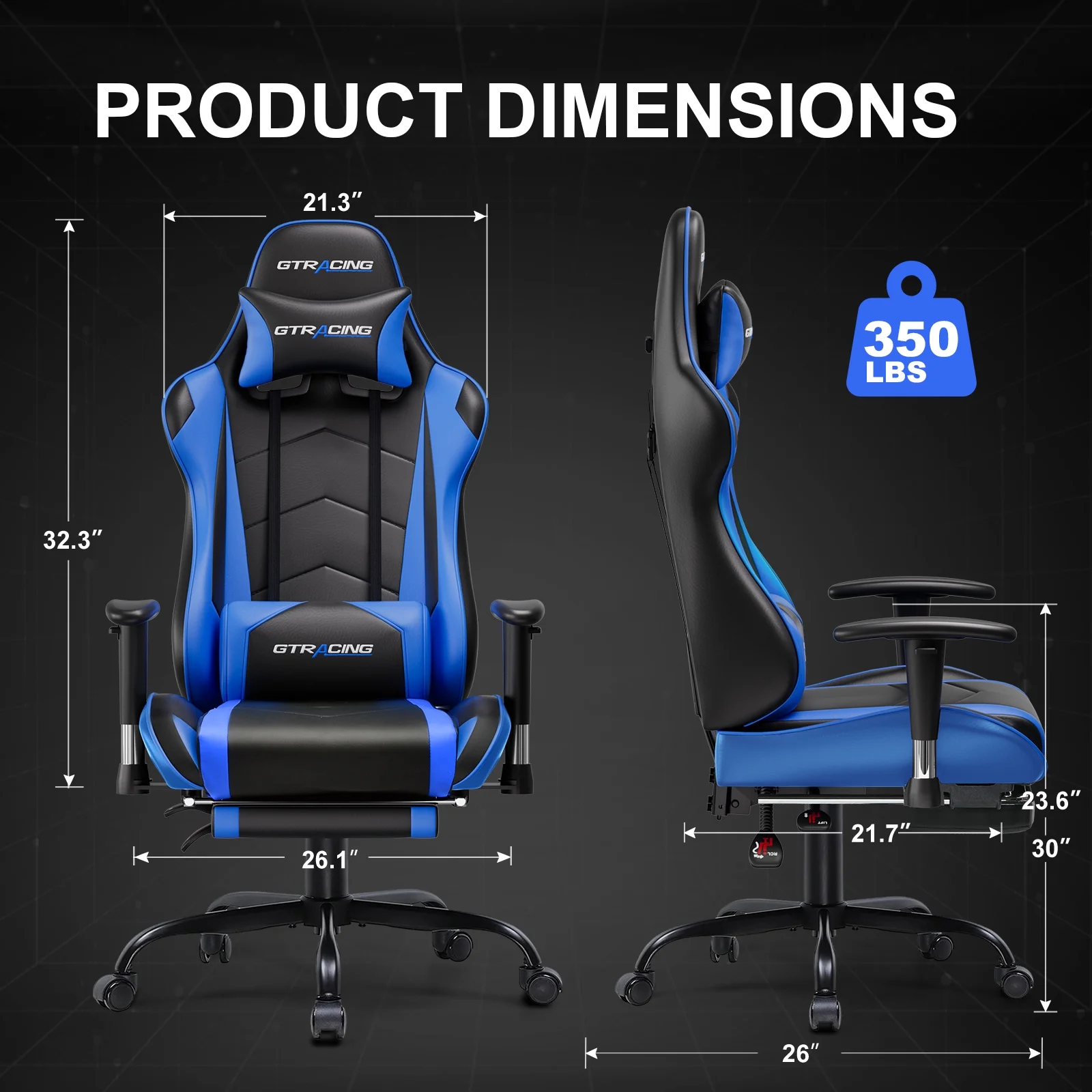 GTRACING Gaming Chair, Ergonomic Office Desk Chair with Lumbar Support, PU Leather, Footrest & Adjustable Headrest, Red - Image 62