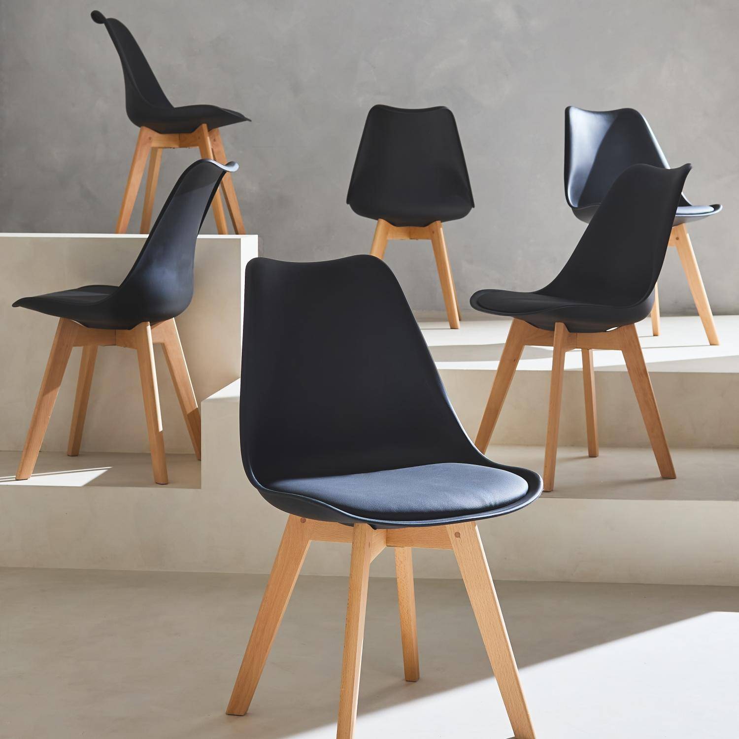 Nils - Silla escandinava con patas de madera de haya, set de 6