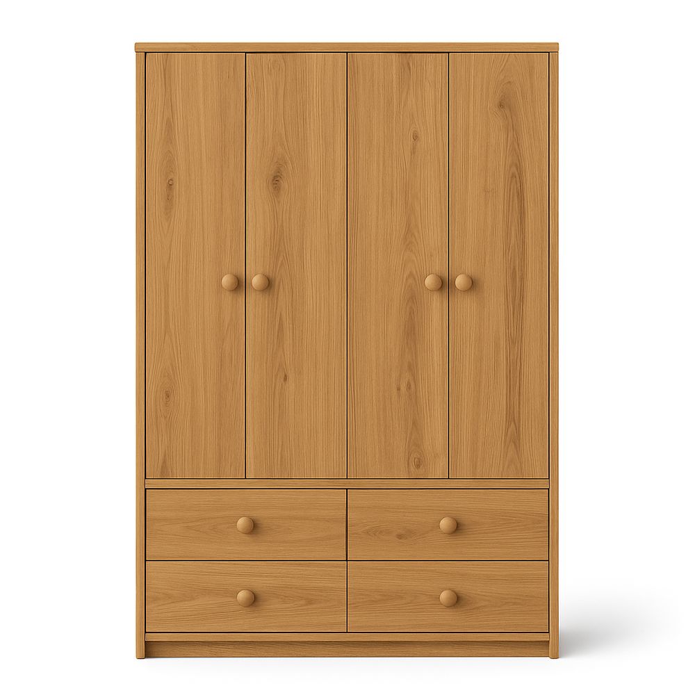 Armario de madera de estilo moderno con 4 puertas y 4 cajones,ideal para almacenamiento,color natural