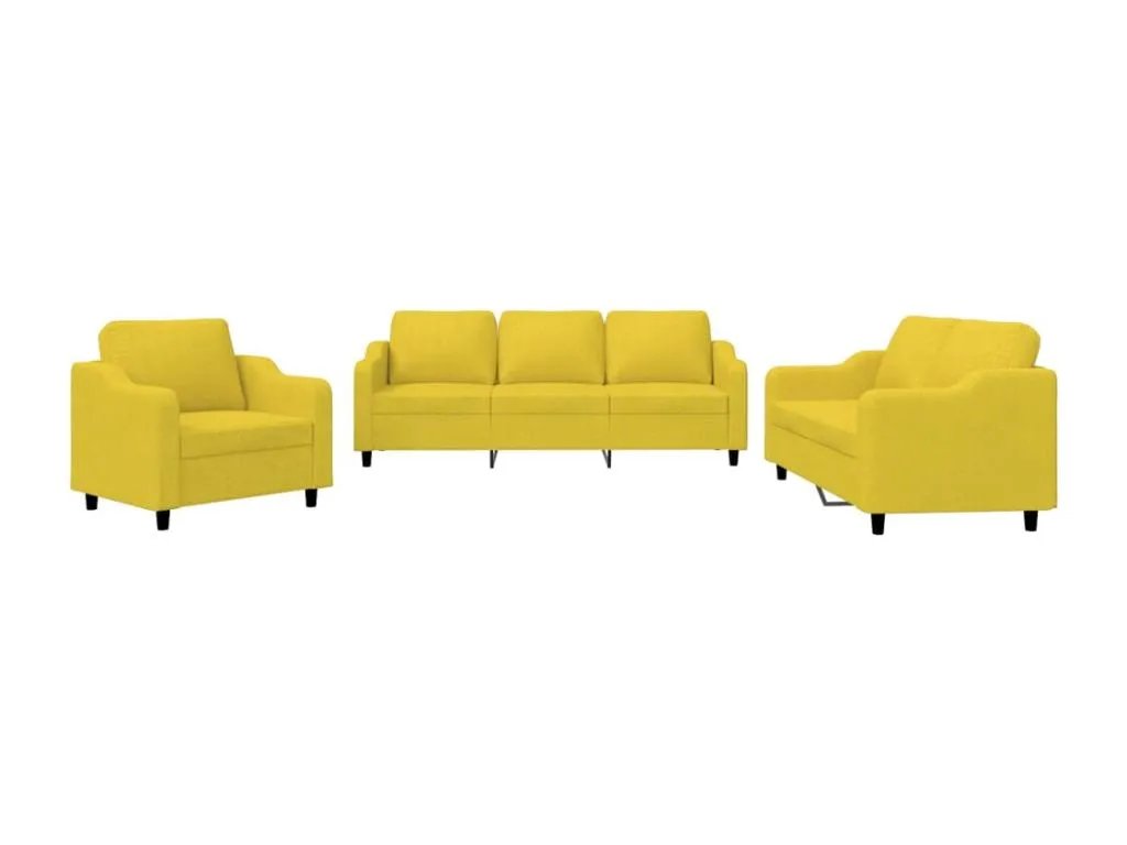 Juego de sofás con cojines 3 piezas tela amarillo claro