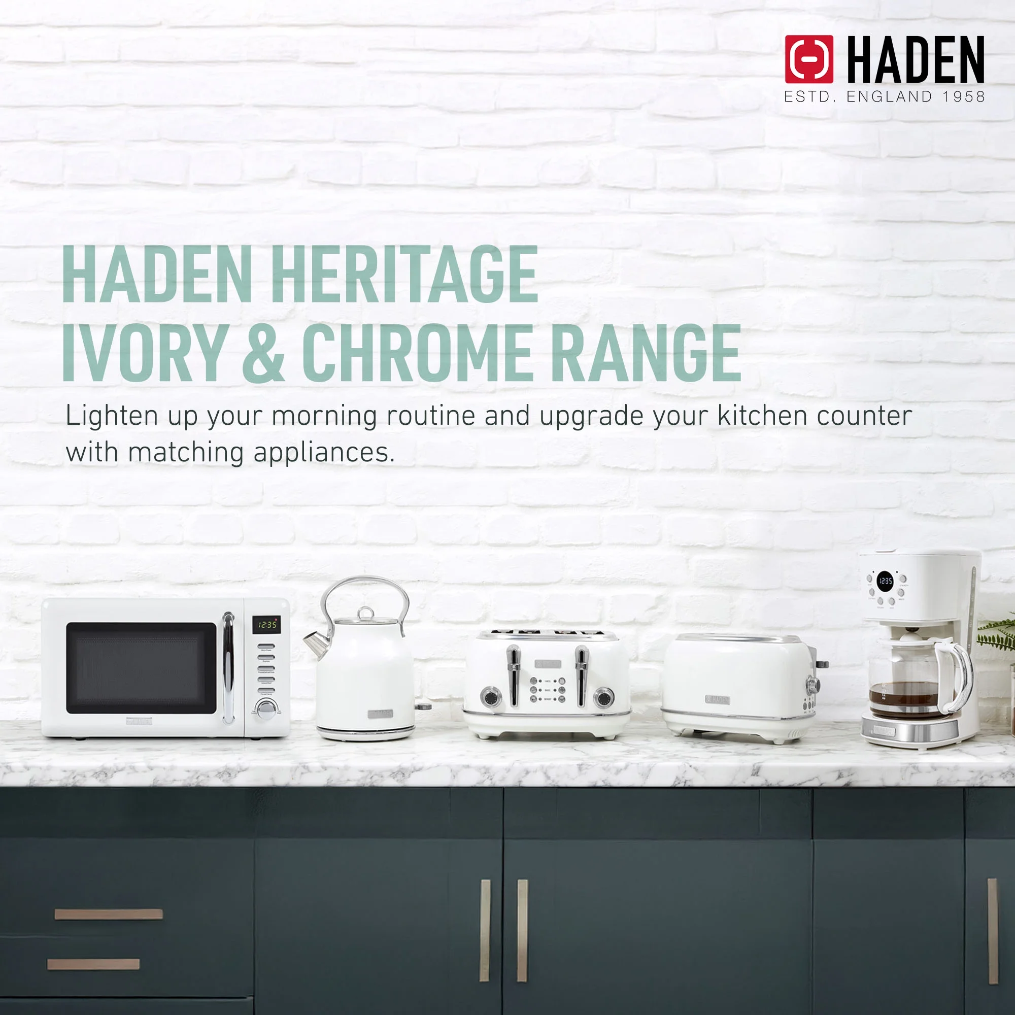 Haden Heritage 1.7 Liter Electric Kettle with 2 Slice Bread Toaster, White - Image 10