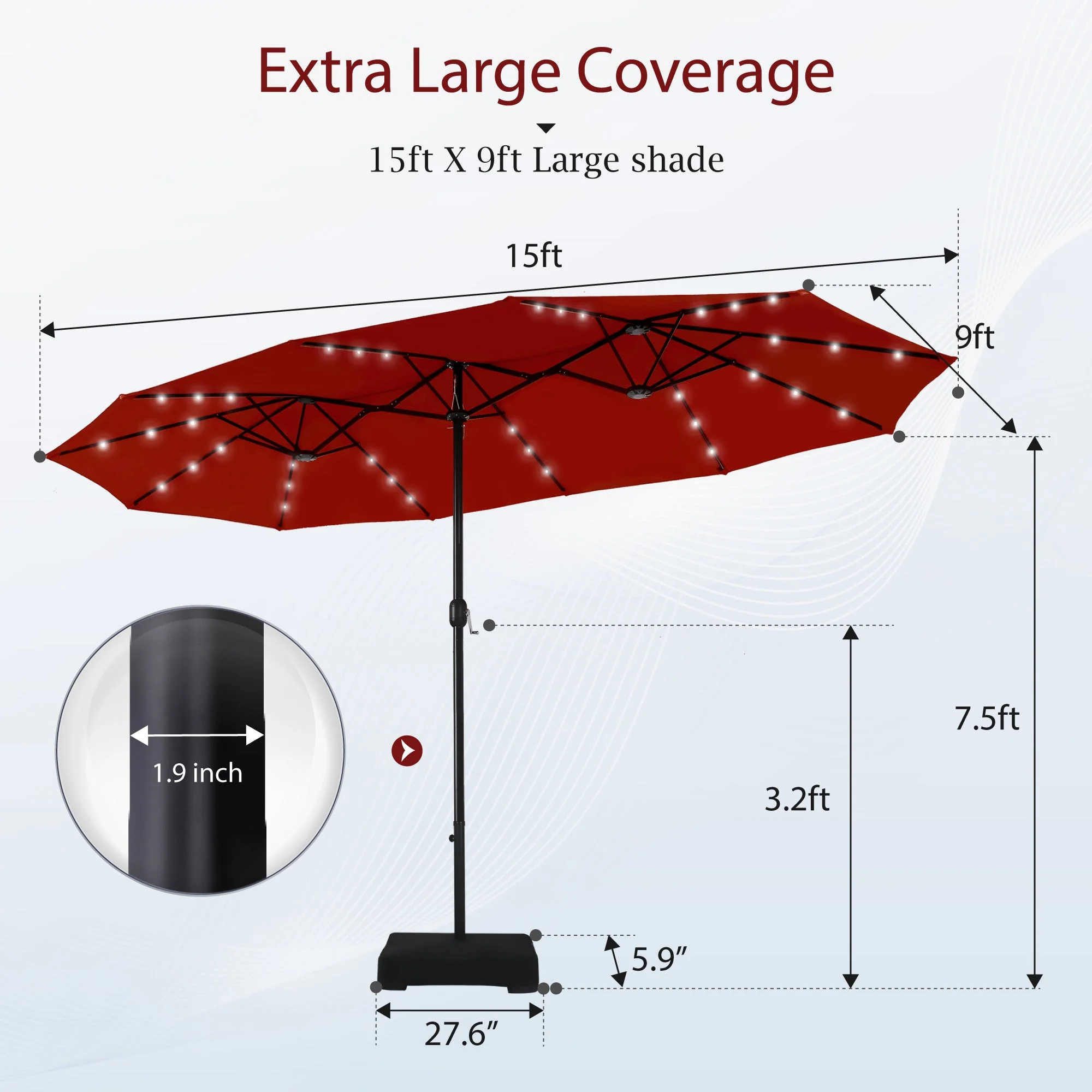 Alpha Joy 15ft Extra Large Outdoor Patio Double-Sided Umbrella with LED Solar Lights & Umbrella Base, Beige - Image 63