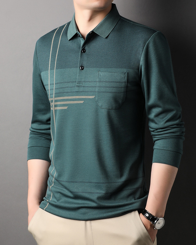 Men's Long Sleeve Pocket Long Sleeve POLO Shirt 001