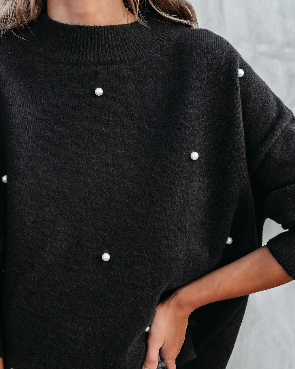 Lady Like Pearl Embellished Knit Pullover Sweater - Se7enfashion