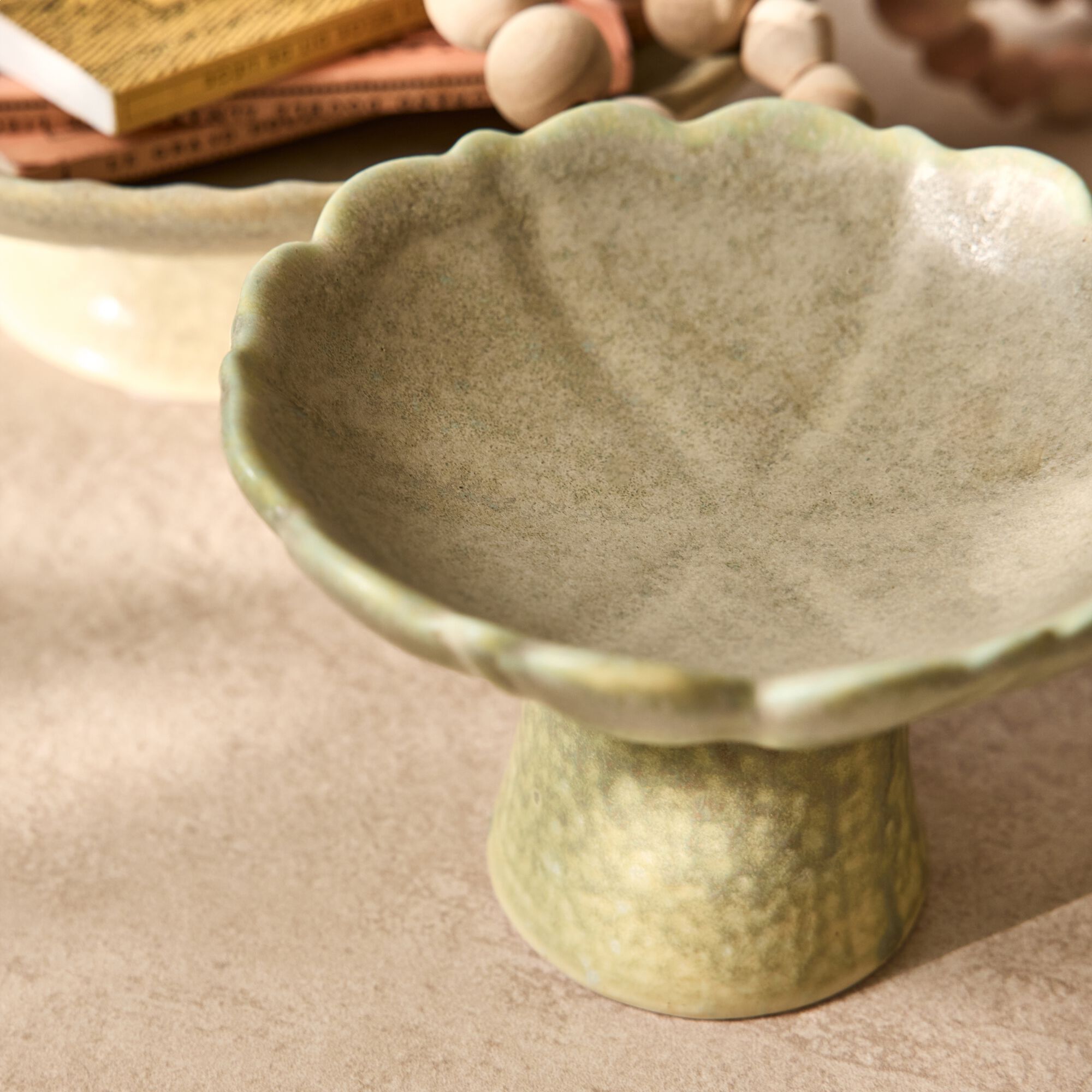 LANDEN - Coupe décorative en céramique D13,5cm - beige
