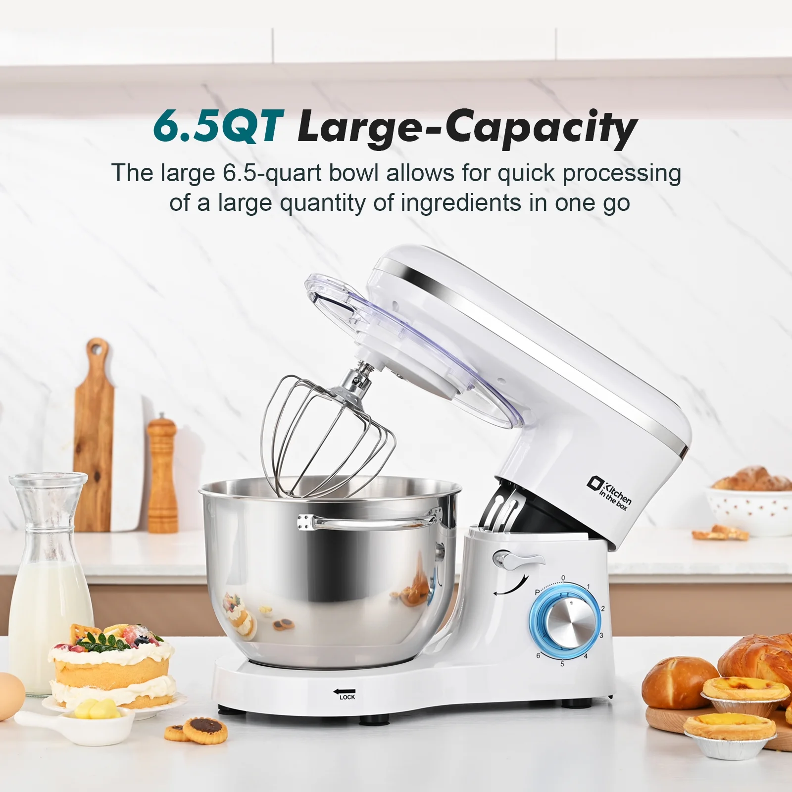Kitchen in the box Tilt-Head Stand Mixer, Electric Kitchen Mixer with 6.5QT Stainless Steel Bowl, 660W Food Mixer with 6-Speed, Black - Image 20