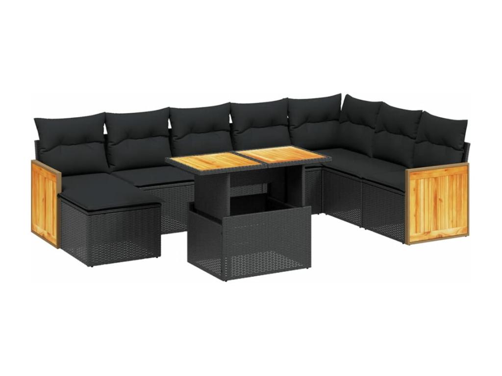 Set de sofás de exterior 8 piezas con cojines en ratán sintético negro IN9328592