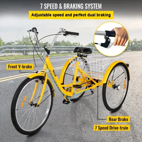 26-Inch 7-Speed Adult Tricycle With Front Basket And Shopping Rack - Image 5 26-Inch 7-Speed Adult Tricycle With Front Basket And Shopping Rack - Image 5