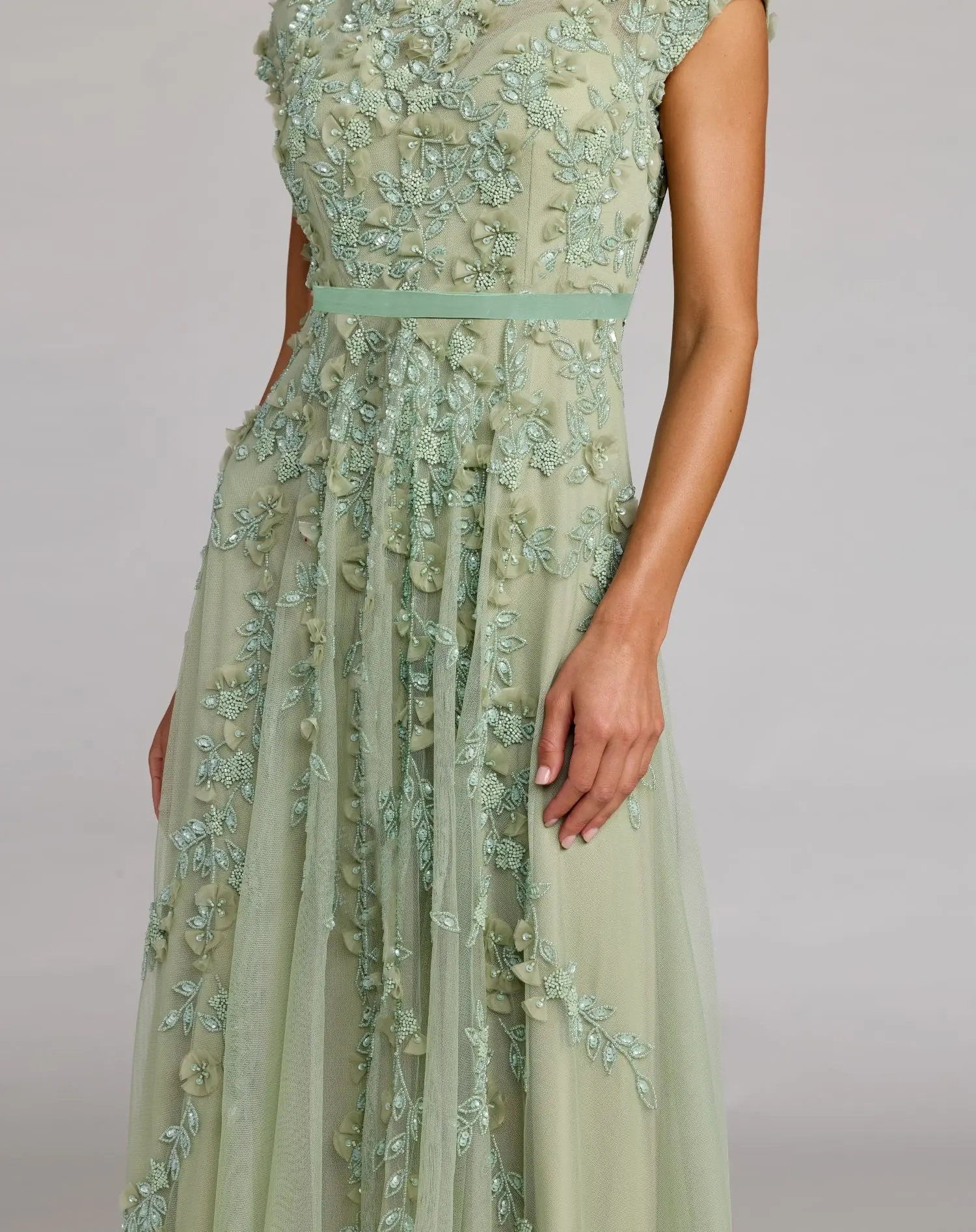 Petite Green Floral Embellished Cap Sleeve Midi Dress - Special Events Unlimited