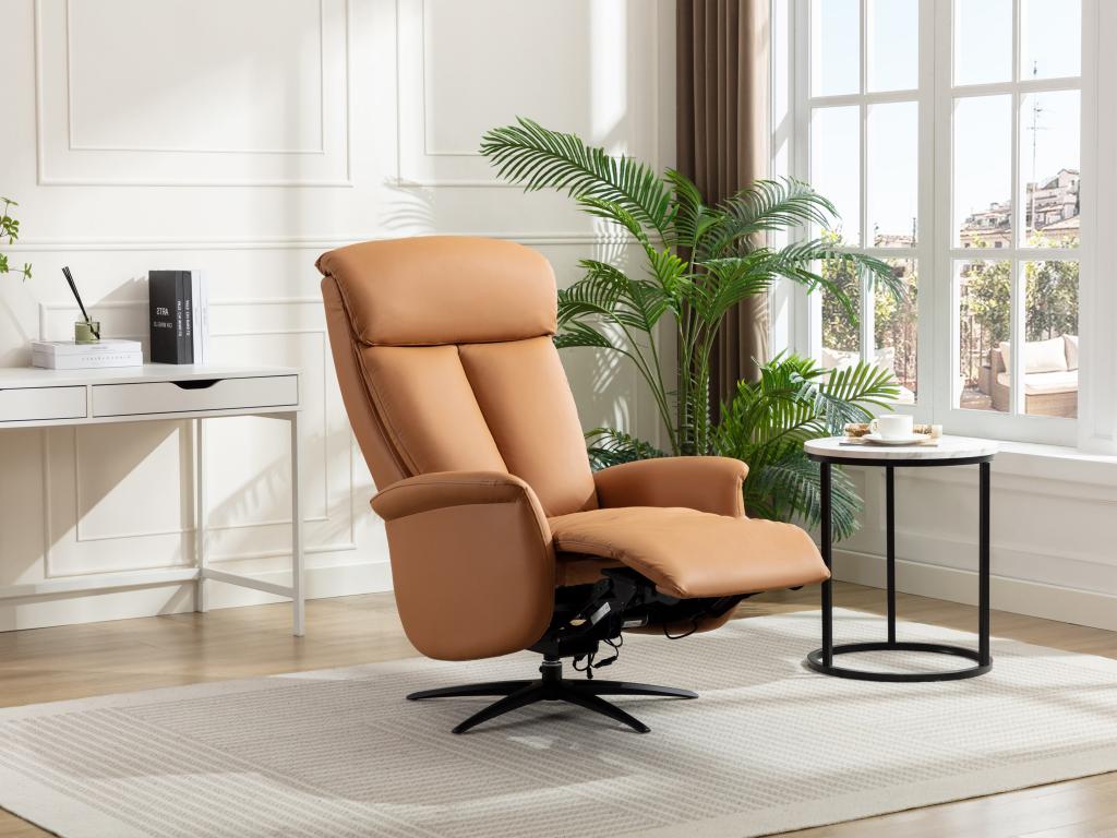Sillón relax eléctrico de piel sintética color camel TUOPI