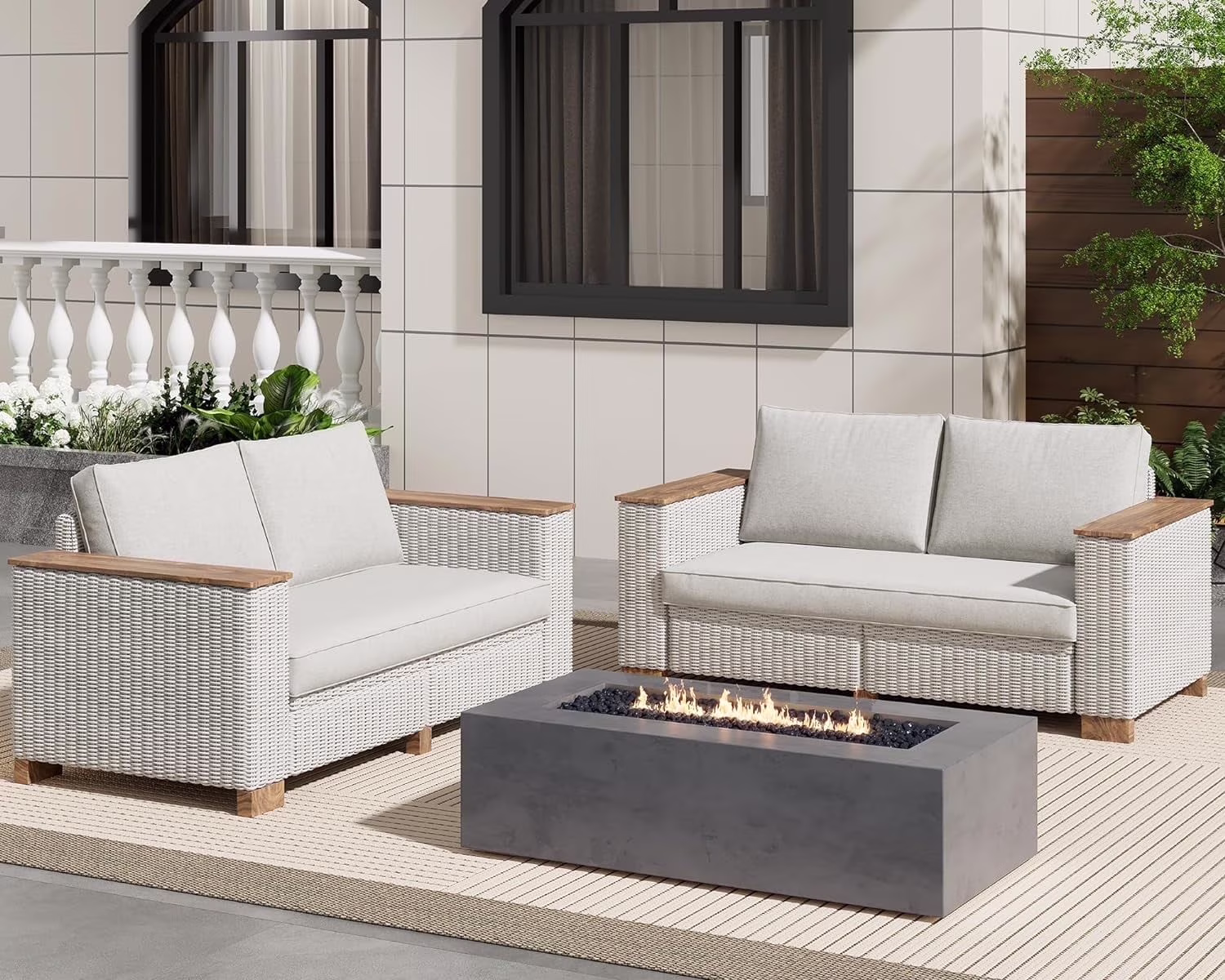 Jocisland Patio Furniture Set, 6 Piece Modular Rattan Outdoor Sectional Set with Washable Cushions, 3-Seat Outdoor Couch, 1 Loveseat, 1 Single Chair for Lawn Deck Backyard Garden, Beige - Image 5