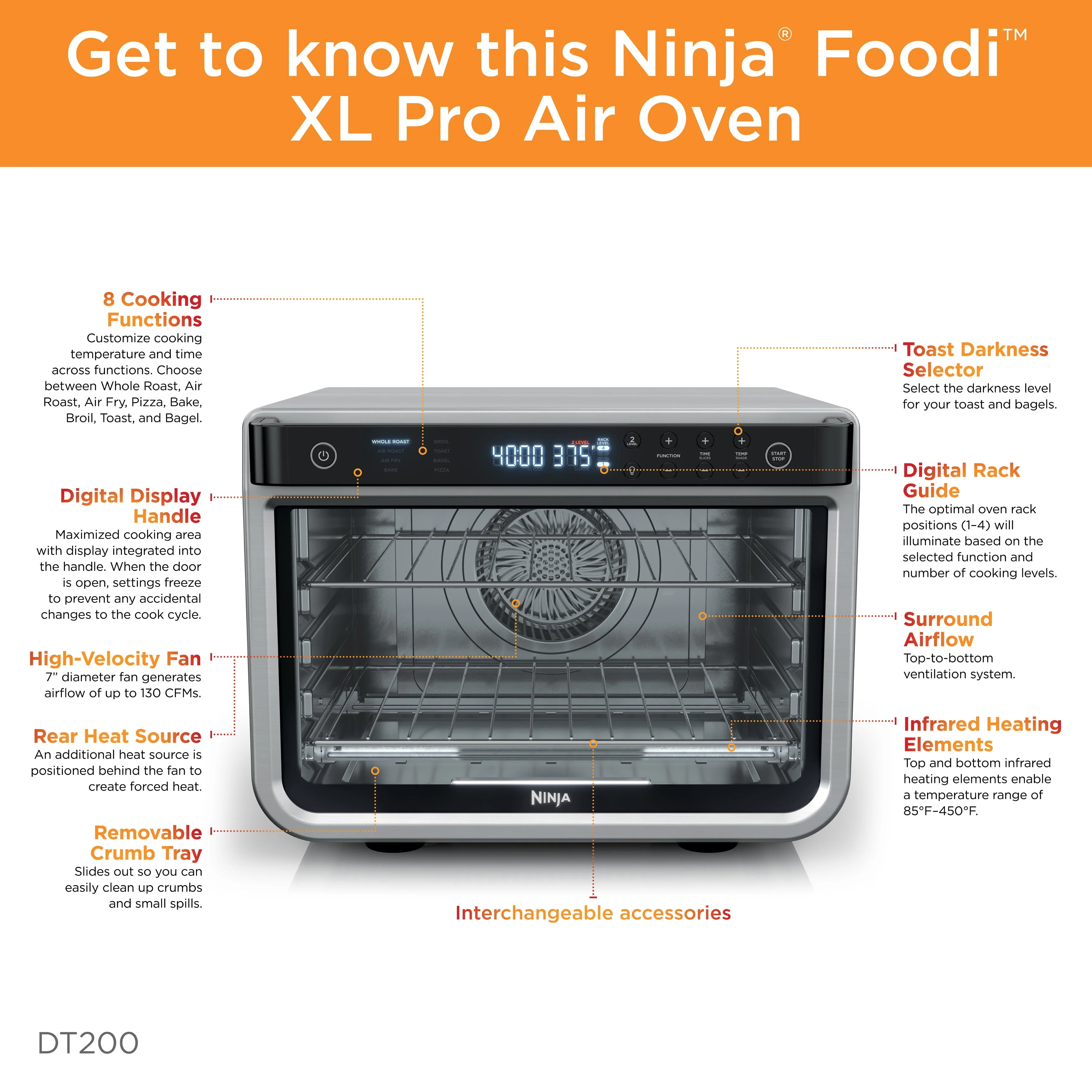 Ninja® Foodi™ 8-in-1 XL Pro Air Fry Oven, Large Countertop Convection Oven, DT200 - Image 11
