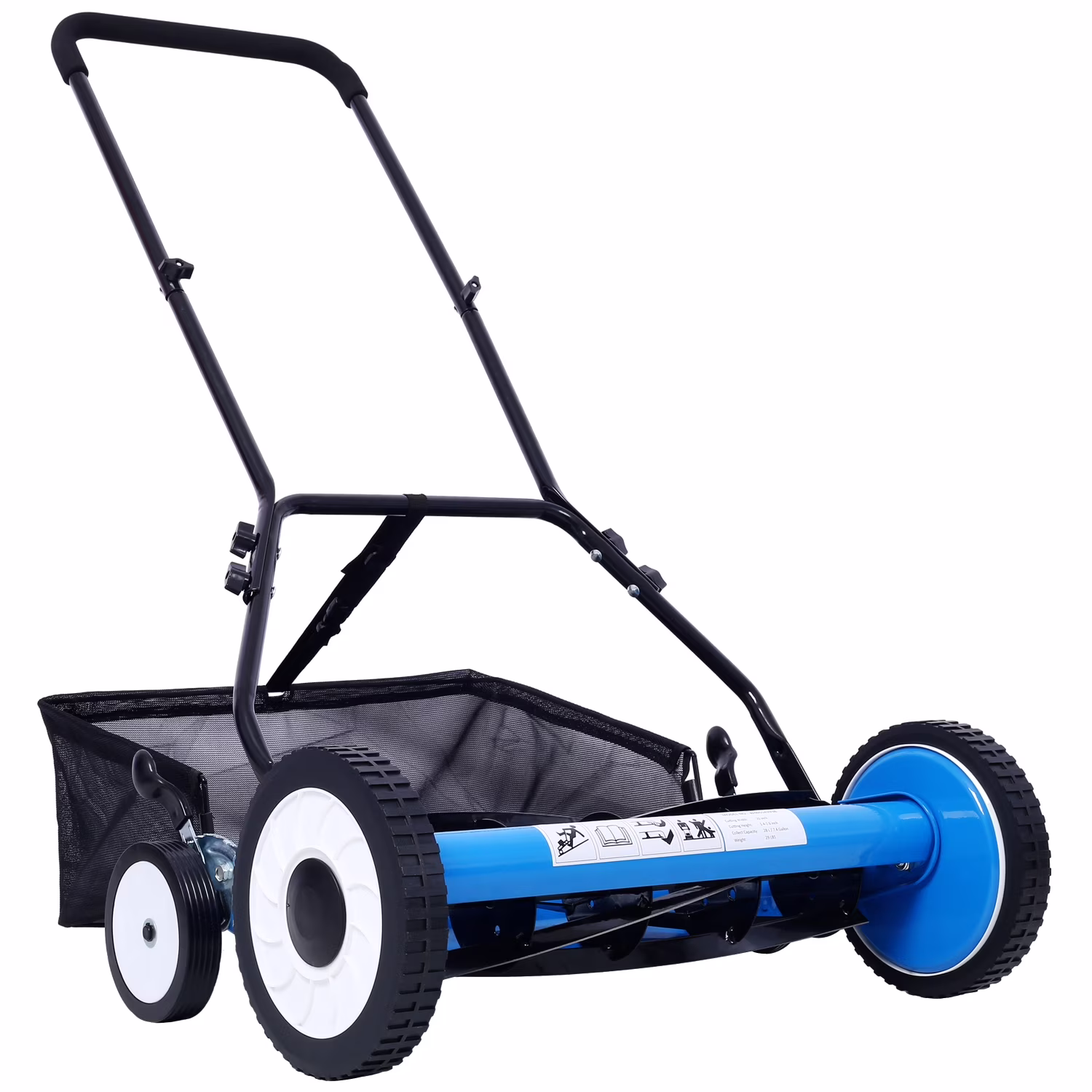 20 - Inch 5 - Blade Push Reel Lawn Mower with Grass Catcher 4 WHEELS BLUE COLOR(none/Blue + Steel658828)