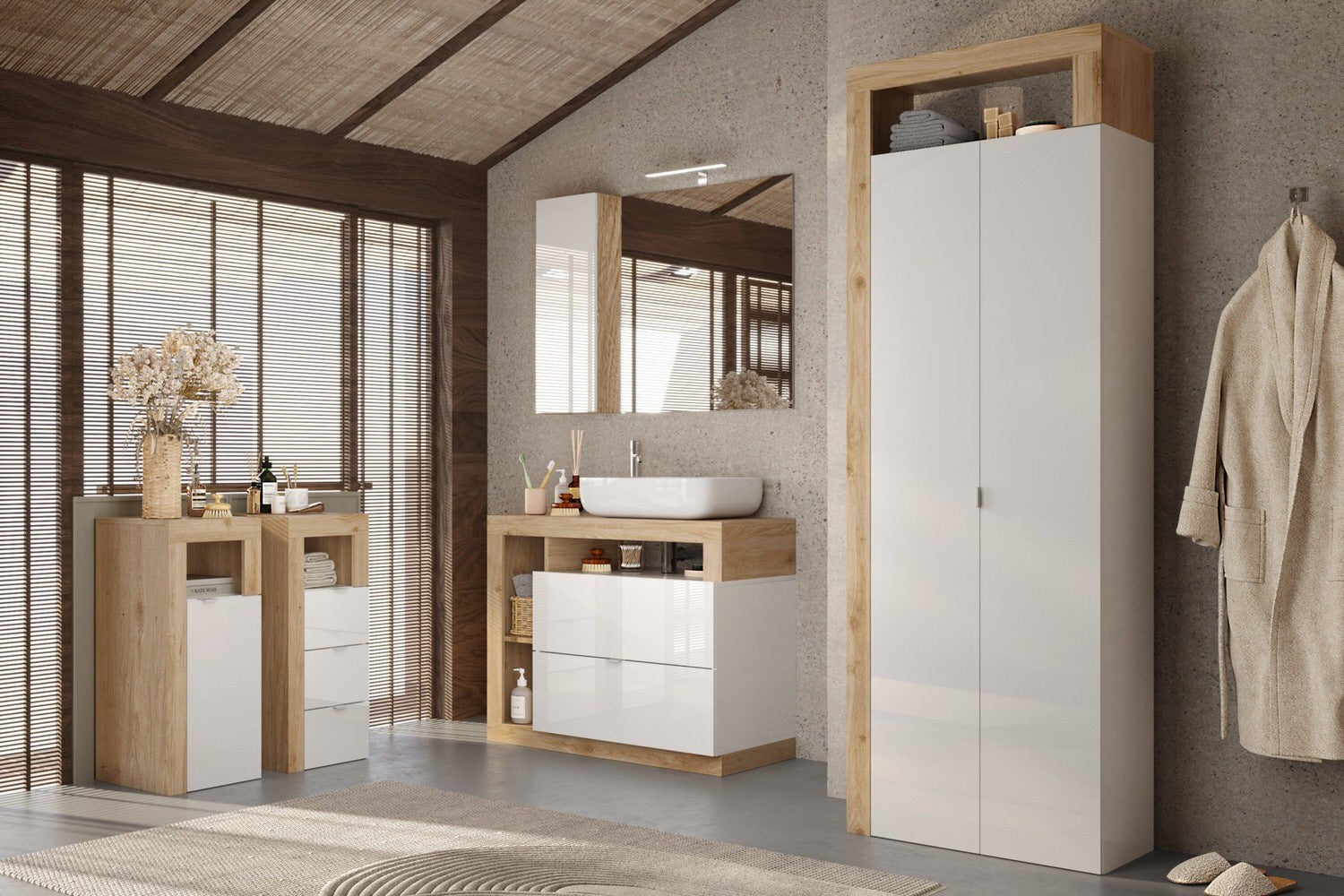 Benvenuto Design Hamburg HG Wit   Eiken Badkamerkast 3-Lades Mini