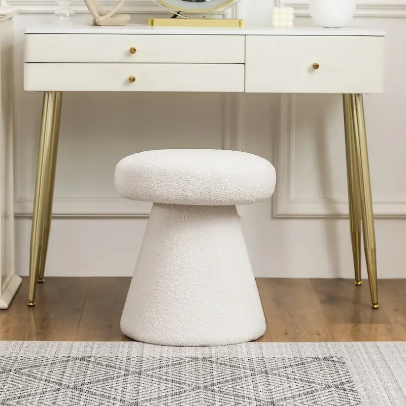 Adeco Large Soft Mushroom Ottoman - Versatile Foot Stool for Living Room and Bedroom