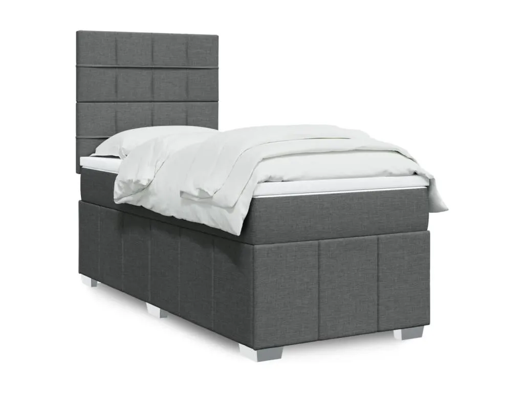 Cama box spring con colchón tela gris oscuro 90x190 cm cnu3521395