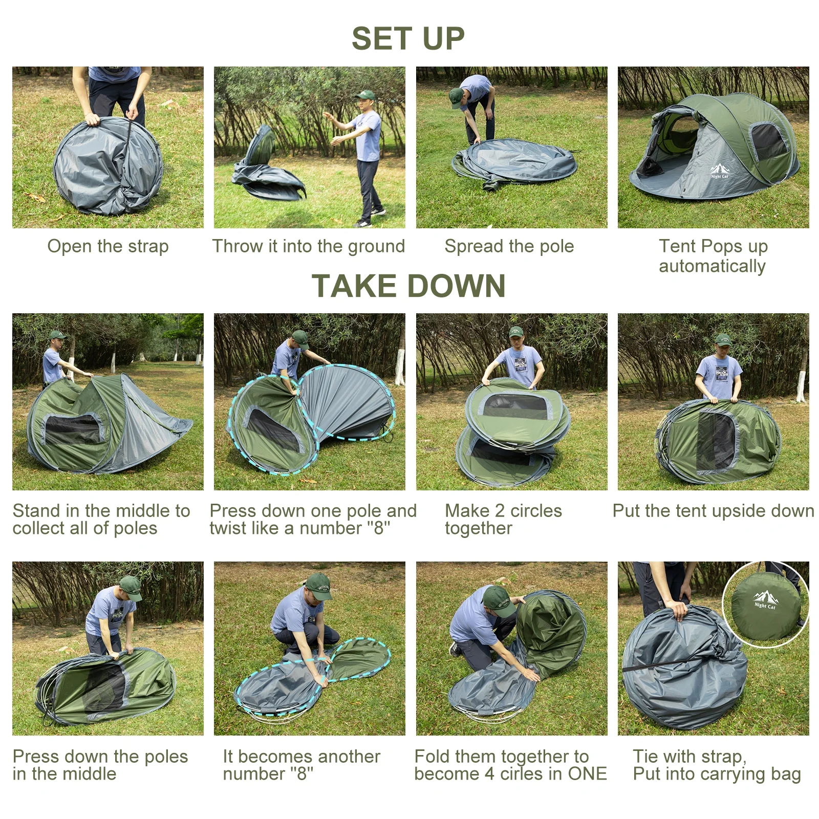 Night Cat Pop-Up Camping Tent with Instant Setup, 2-3 Person Tent Family Hiking - Image 7