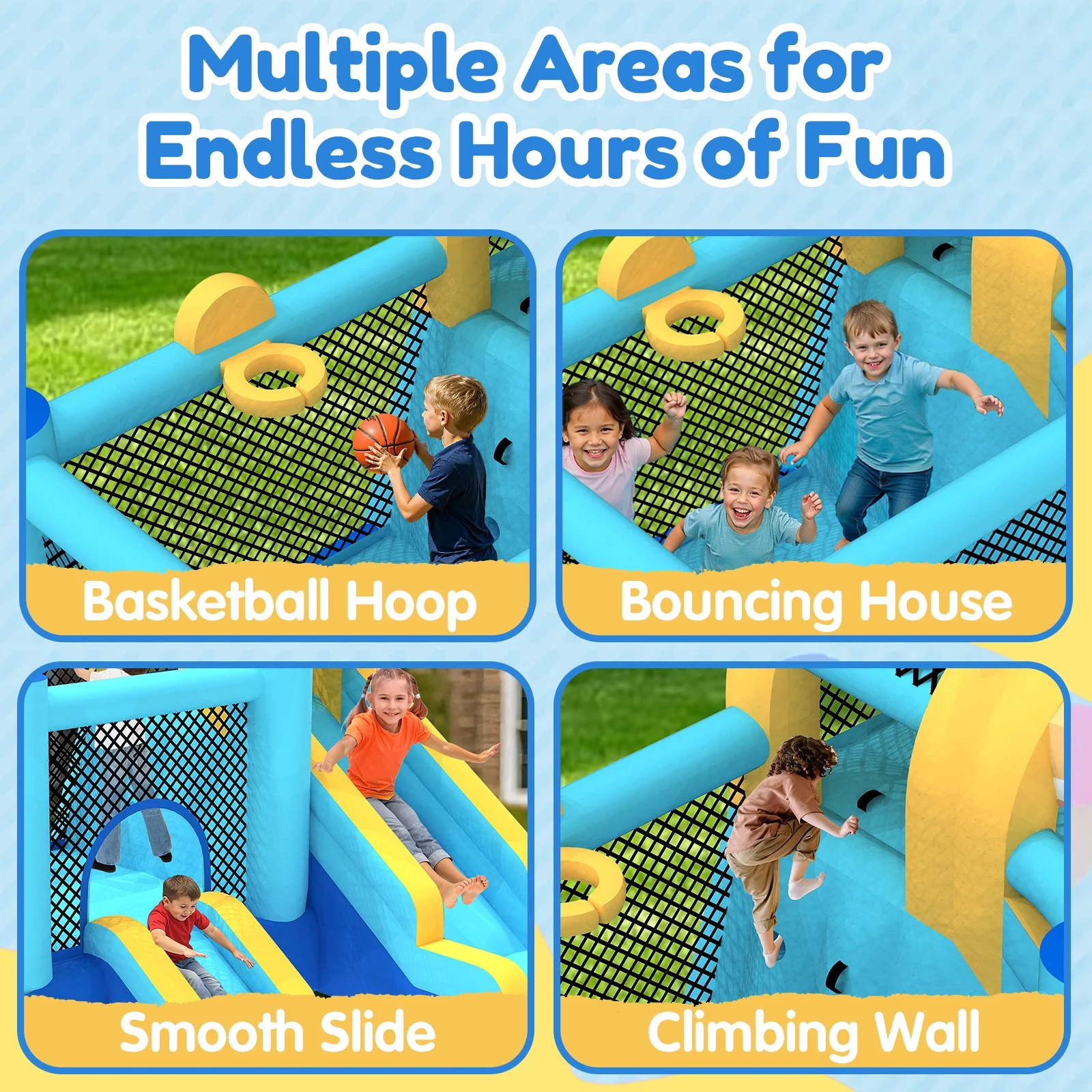 Mukidy 114''x 114'' x 92.5'' Inflatable Bounce Houses for Kids 3-10 with Blower Double Slide and Ball Pit/Indoor Bouncy House, PVC, Child, Teen, Toddler,Blue - Image 9