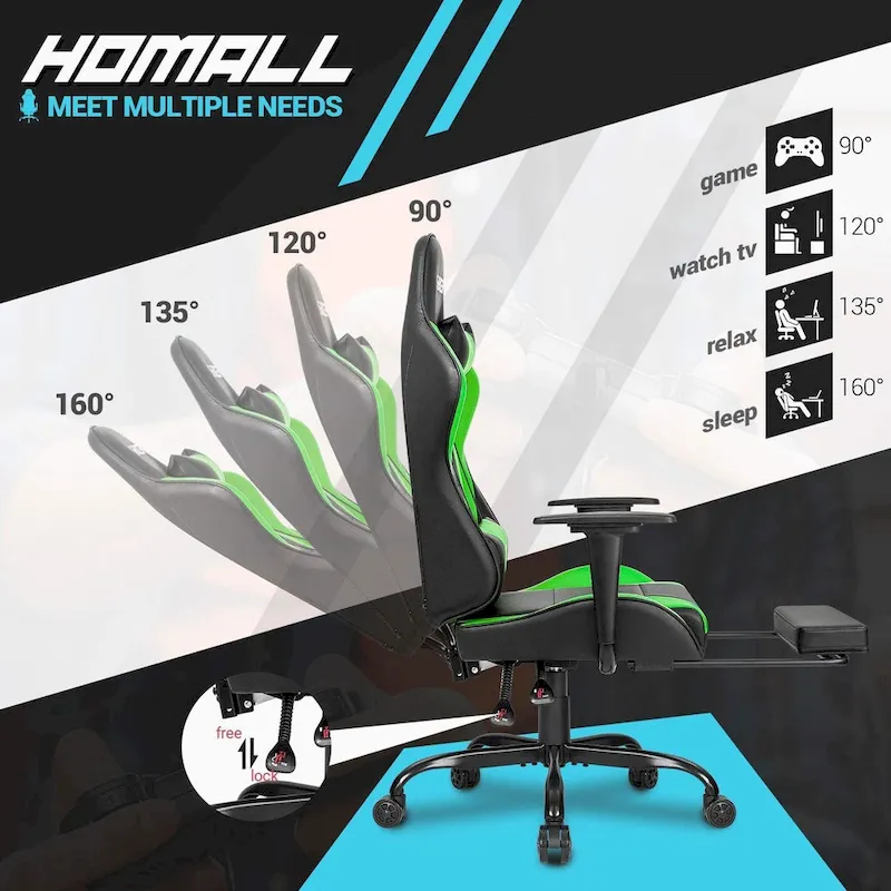Ergonomic Gaming Chair with Footrest - Ideal for Desk Use