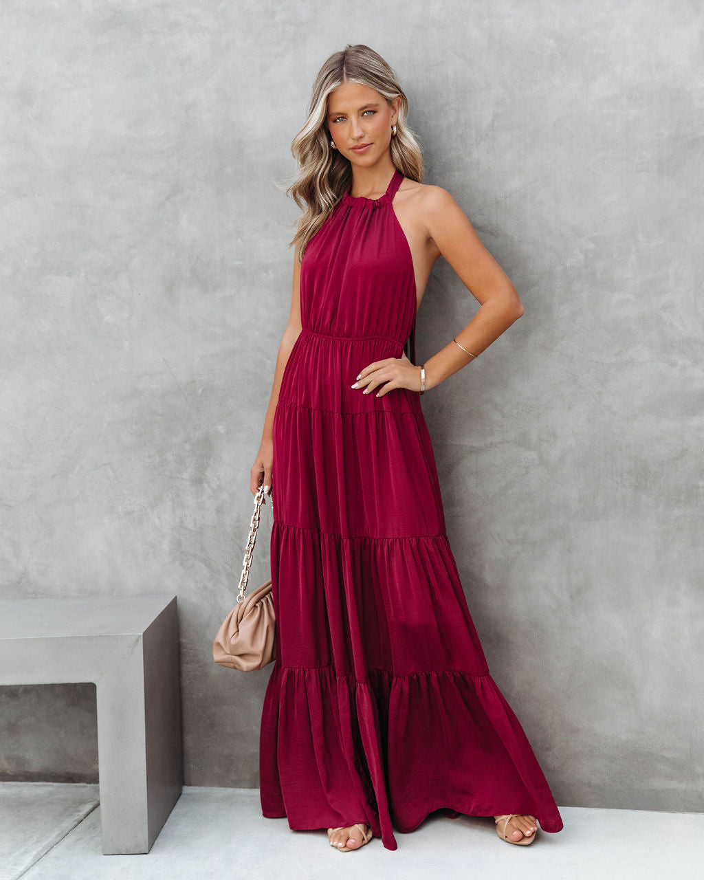 Forever Begins Today Satin Maxi Dress - Wine - Se7enfashion