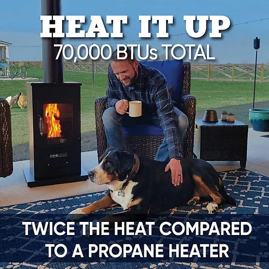 Even Embers Pellet-Fueled Patio Heater with 1 Glass Panel, 100 sq. ft., 70,000 BTU