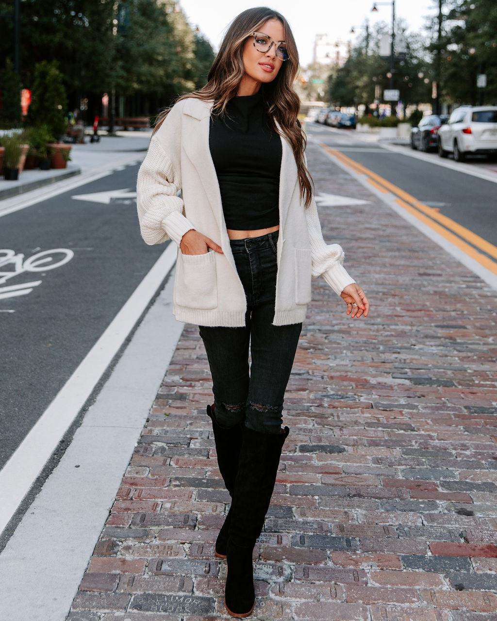 Birch Pocketed Collared Cardigan - Ivory - Se7enfashion