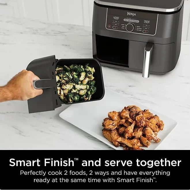 Ninja Foodi 8 qt 2-Basket Air Fryer, Black - DualZone Technology, Smart Finish - Image 7
