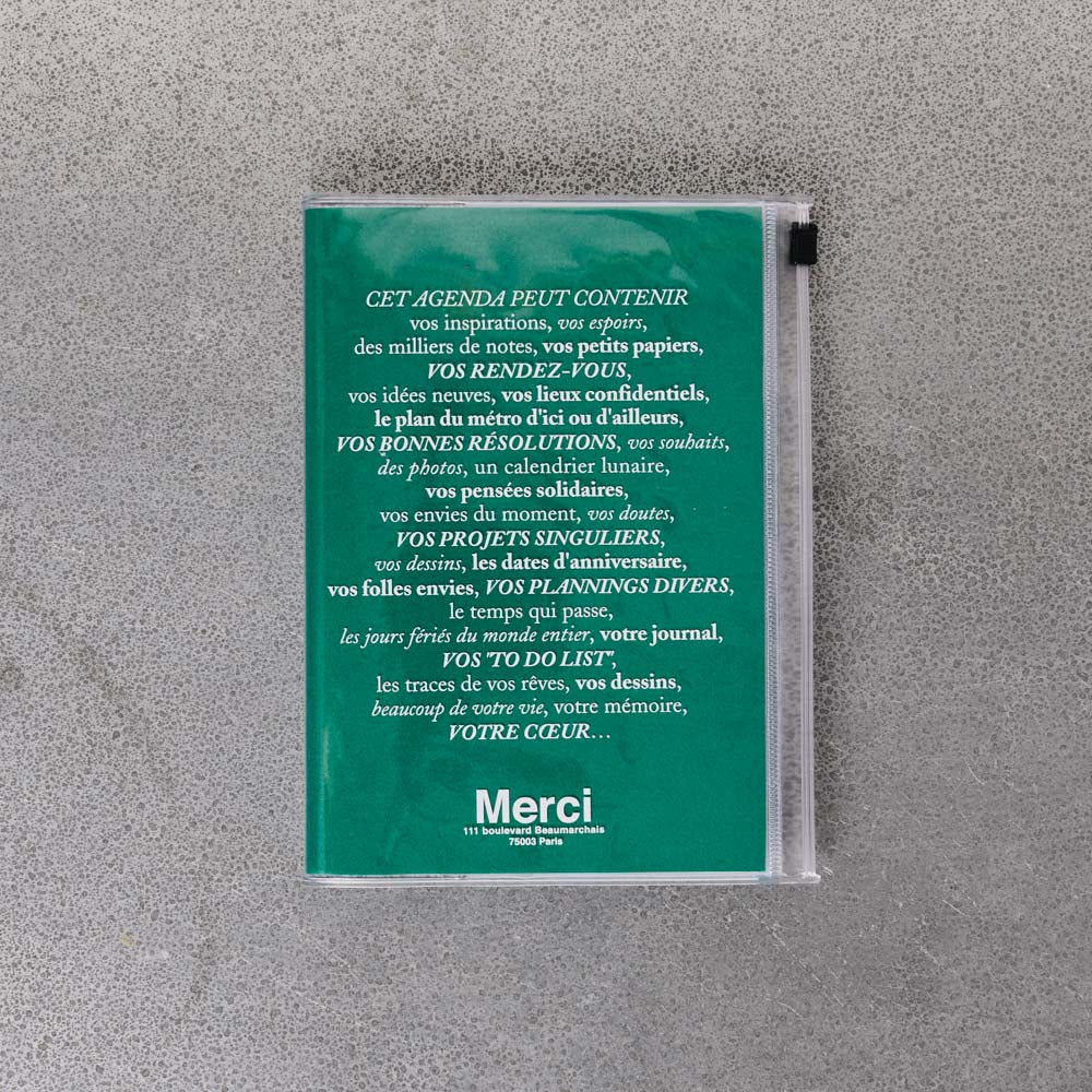 Agenda Merci Oct. 2025 - Déc. 2026 - Vert Gazon