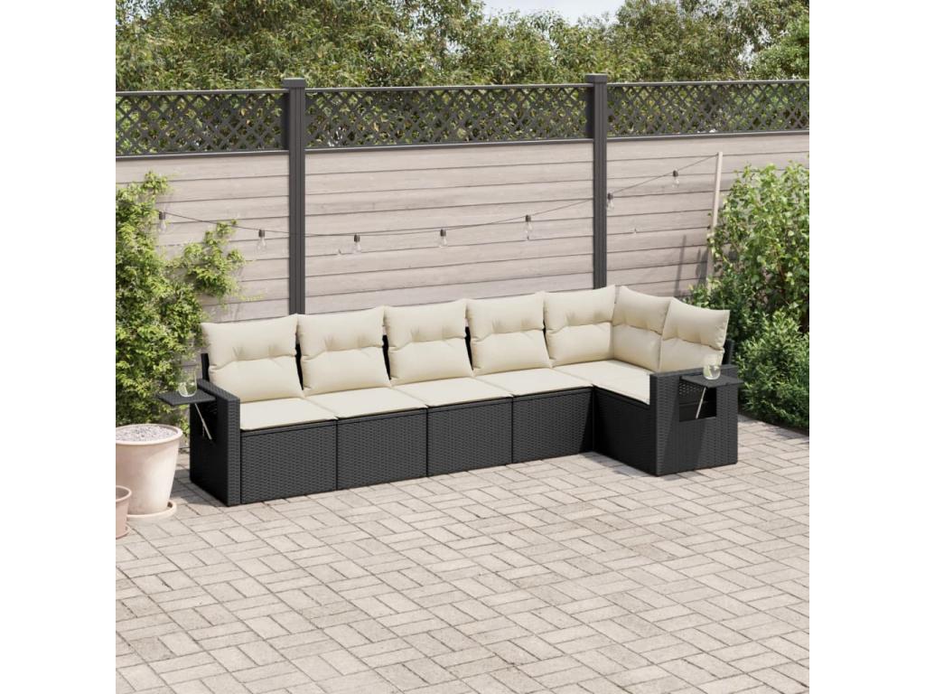 Set de sofás de jardín 6 piezas y cojines ratán sintético negro 69896TNPP