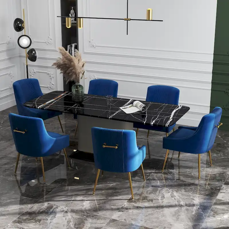 SEYNAR Set of 6 Modern Glam Boucle Velvet Dining or Vanity Chairs with Rear Handle