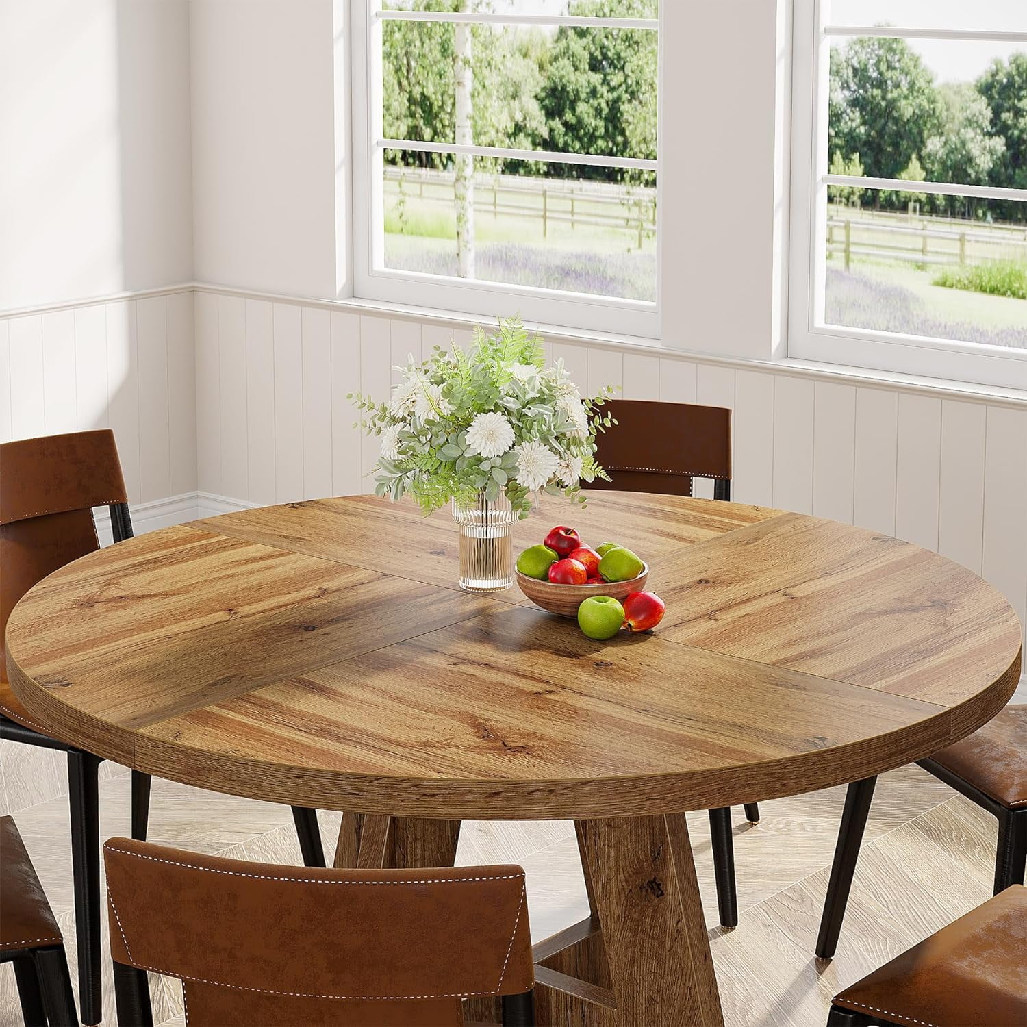 Tribesigns Round Dining Table for 4, Grey Kitchen Table 47 Inch Farmhouse Wood Kitchen Dinning Table for Kitchen Living Room - Image 18