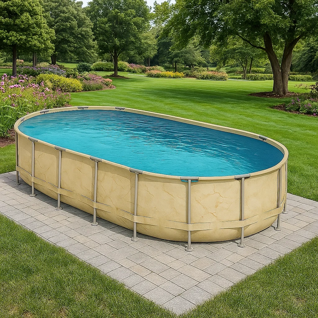 Piscina tubular ovalada 472x286x104 cm colores beige/azul MbkSjXU151VG