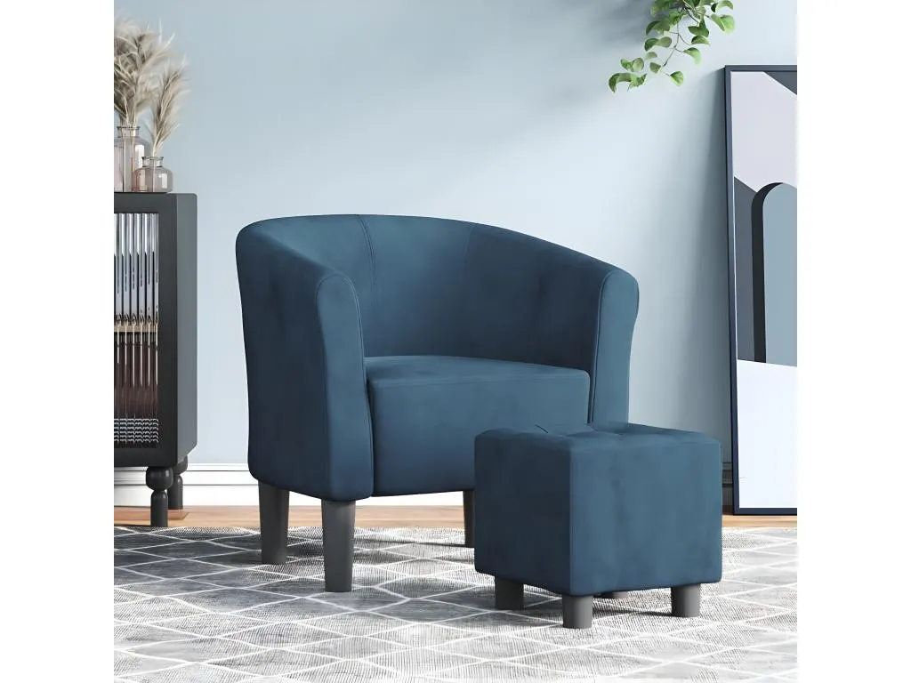 Sillón convertible con reposapiés en terciopelo azul oscuro. ybu2185895
