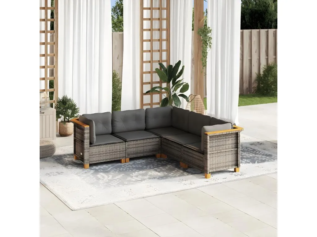 Juego de sofás jardín con cojines 5 piezas ratán sintético gris 07833hrtr
